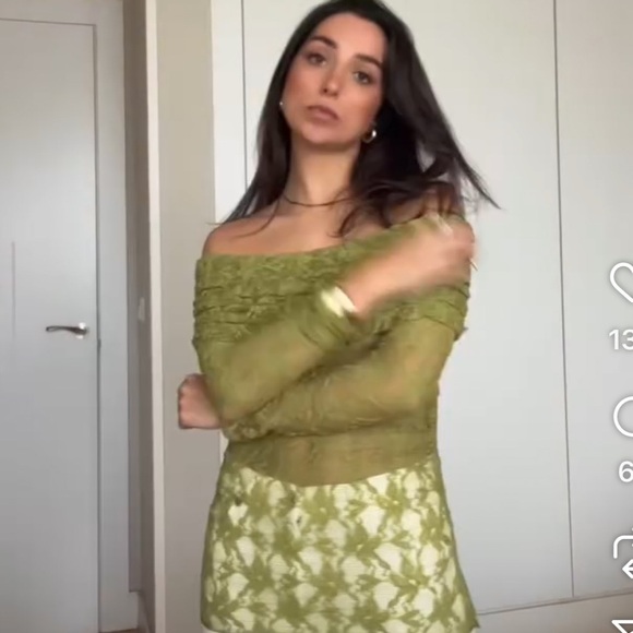 NWT Zara off the shoulder green lace top blogger fav size S - Picture 5 of 14